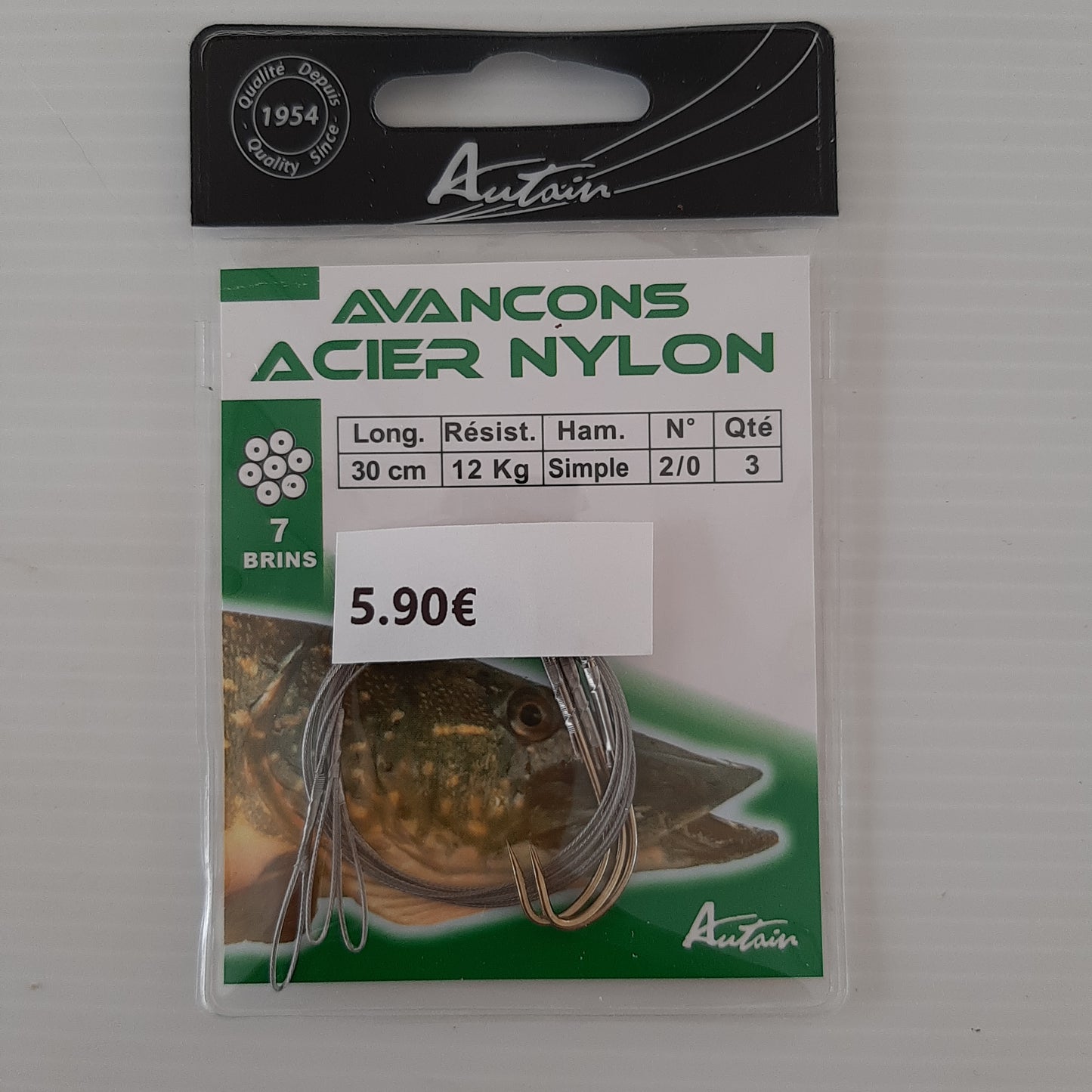 Bas de ligne en acier avec hameçon simple 12kg taille 2/0 Autain au magasin de pêche Compagnie Vegetal en Lorraine, Moselle à Créhange